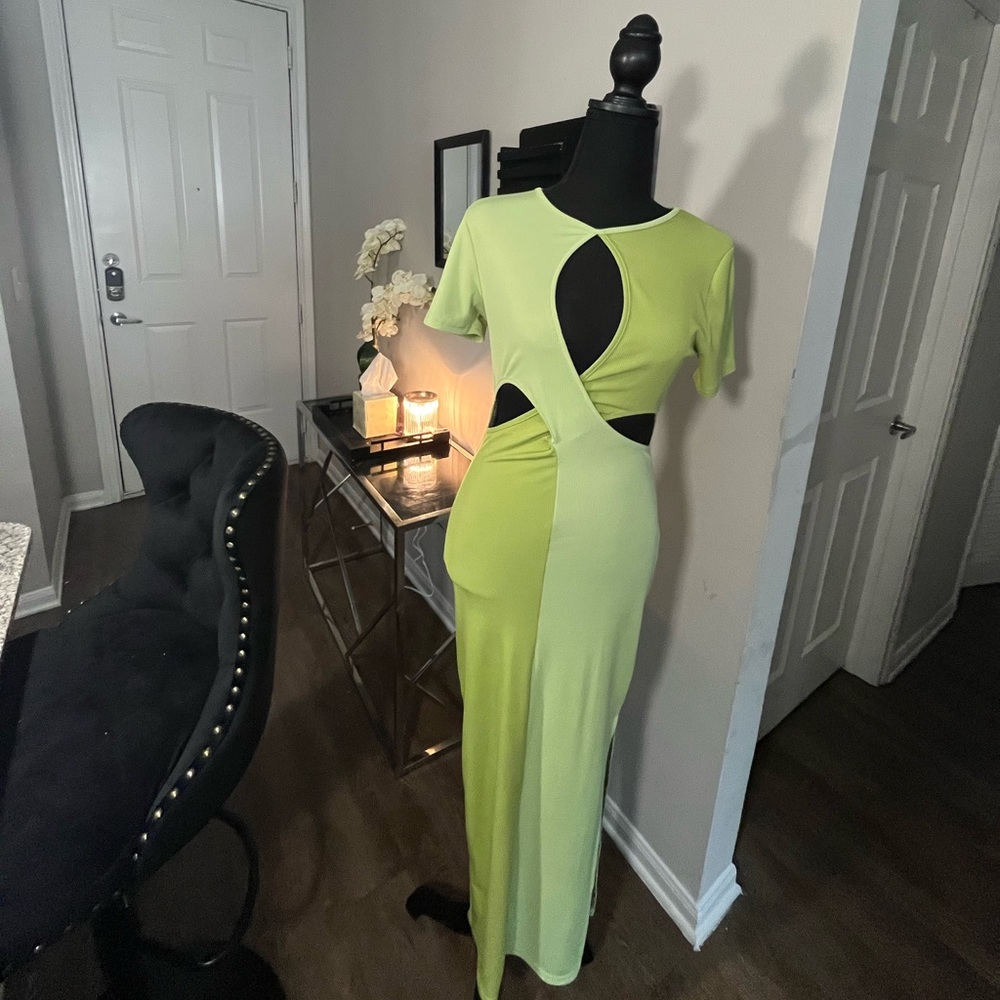 Multi Green Maxi Dress , Open Front